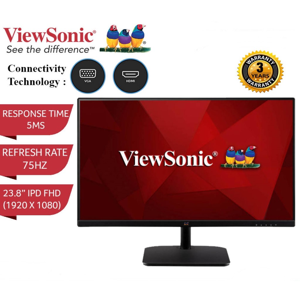MONITOR (จอมอนิเตอร์) VIEWSONIC VA2432-H 23.8" IPS FHD 75Hz Warranty 3 - Y