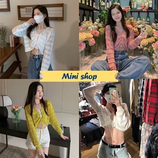 Mini shop🌸พร้อมส่ง🌸 (021) เสื้อถักไหมพรม แขนยาว ดีเทลสายรูดสุดเซ็กซี่ ซีทรูเบาๆ