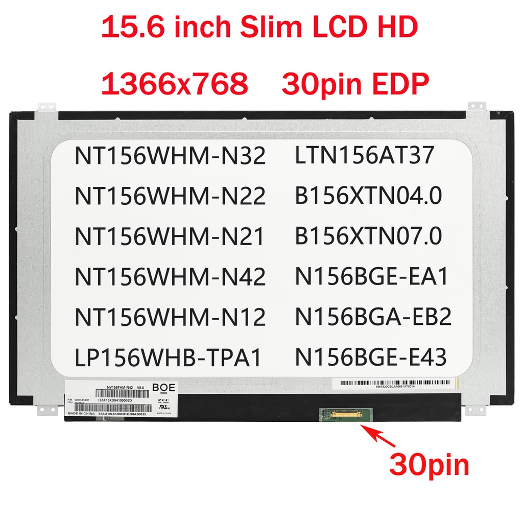 NT156WHM-N32 N12 N156BGA-EB2 B156XTN For BOE 15.6 Slim 30Pin Matrix LCD Screen LED Display NT156WHM 