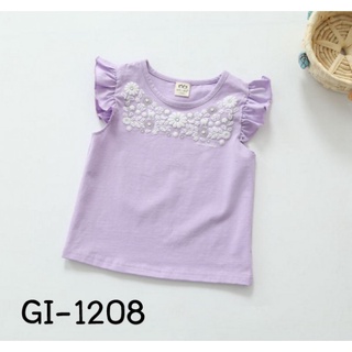 เสื้อเด็กผู้หญิง สีม่วง คอกลมแขนกุดระบาย สกรีนลายดอกไม้ GI1208