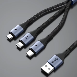 OWIRE 3 IN 1 Micro USB Type C สําหรับ iP Samxung Xiaomi สายเคเบิล 3 in 1 Micro USB Type C สำหรับโทรศัพท์มือถือ 1.2m