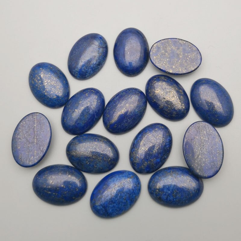 หินธรรมชาติ 10pcs Lapis lazuli cabochon 25x18 13x18 10x14 มม.ลูกปัดสําหรับเครื่องประดับทําไม่มีรูแหวนอุปกรณ์เสริม