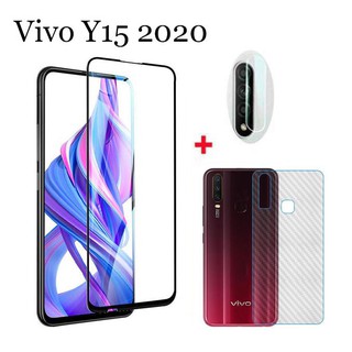 (3 in 1) For Vivo Y15(2020) Y11(2019) Y12(2019) Y15(2019) Y17(2019) Y19(2019) ฟิล์มกระจกนิรภัย + ฟิล์มด้านหลังสำหรับ +ฟิล์มป้องกันเลนส์ สำหรับ