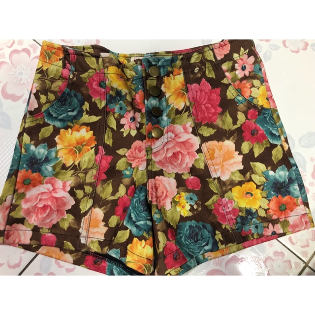 🌸🌸🌸กางเกงขาสั้นลายดอกเอวสูง🌸🌸🌸 | Shopee Thailand