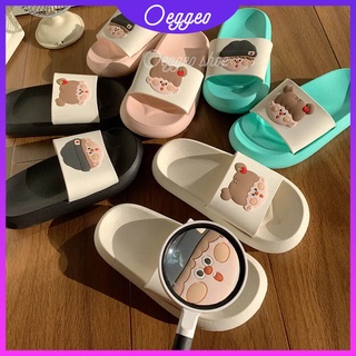 Oeggeo shop รองเท้าแตะ ส้นแบน ลายการ์ตูน สําหรับผู้หญิง