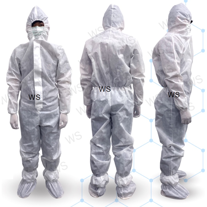 พร้อมส่ง!!! ชุดหมี สีขาว PPE cover all ชุดหนา 60แกรม 2XL 3XL 4XL 5XL ชุดป้องกันส่วนบุคคล ฝุ่นละอองและของเหลว squid game
