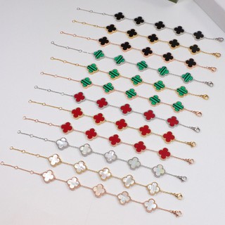 [พร้อมส่ง] สร้อยข้อมือ ทองคํา 18K รูปใบโคลเวอร์สี่แฉก ขนาดใหญ่ สีโรสโกลด์