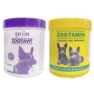 Zootavit ซูตาวิท (สีม่วง) / Zootamin ซูตามิน (สีเหลือง) อาหารเสริม สุนัข ขนาด 380 เม็ด 650 มก.