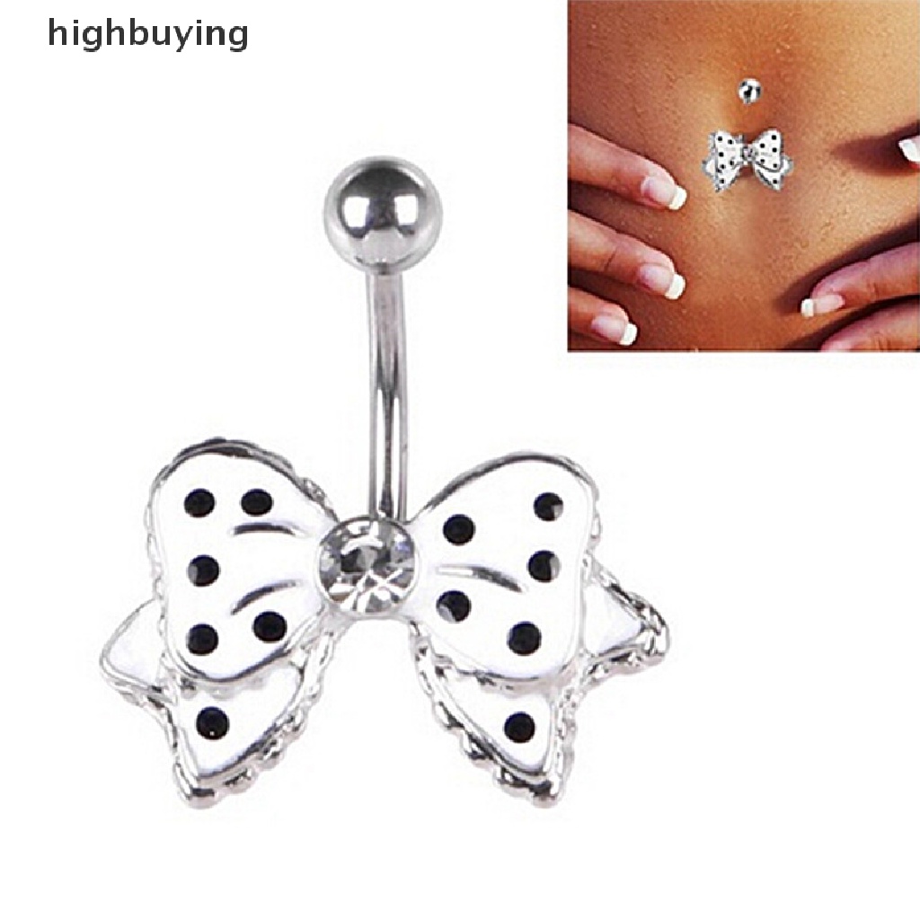 [highbuying] ใหม่ จิวสะดือ เจาะร่างกาย สะดือ รูปโบว์ คริสตัล สีดํา สีขาว