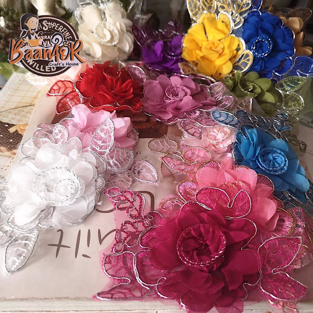 2ดอก ดอกไม้ ตกแต่ง ดอกไม้ผ้า ใช้สำหรับตกแต่งชิ้นงานให้น่ารักมากขึ้น flowers for DIY สินค้าพร้อมส่งจากไทย