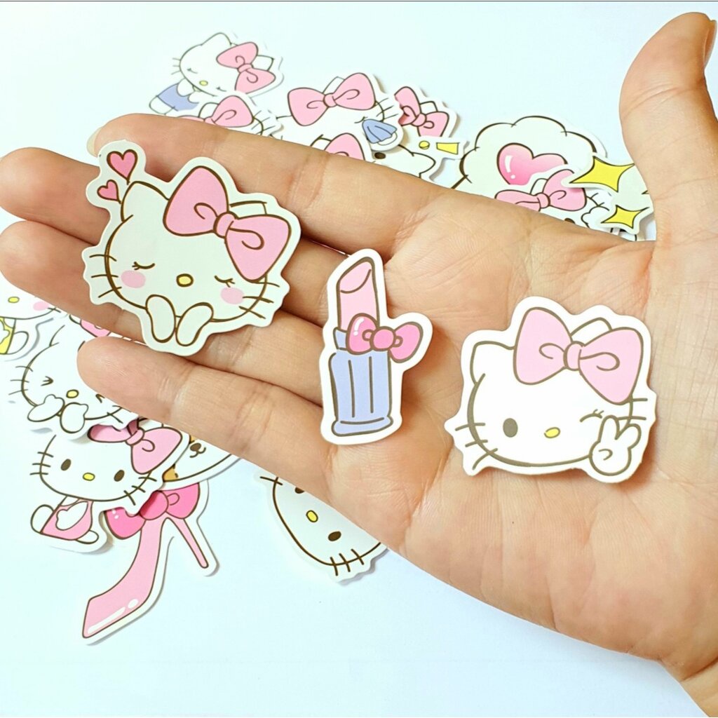 สติ๊กเกอร์ คิตตี้ Kitty (โทนชมพู) ติดแน่น กันน้ำ ติดตกแต่ง เคสมือถือ โน้ตบุ้ค (50 ชิ้น) sticker