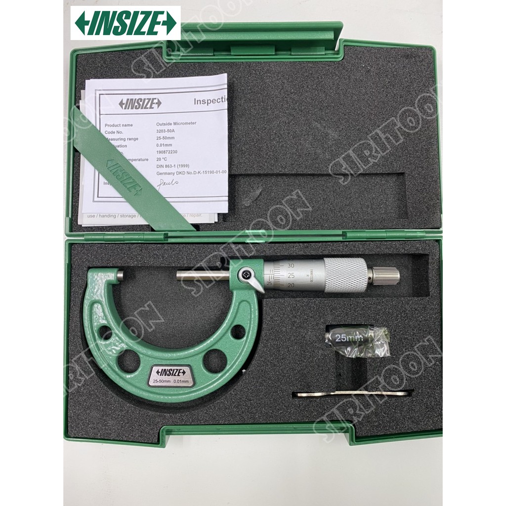ไมโครมิเตอร์ วัดนอก ขนาด 25-50mm. INSIZE รุ่น 3203-50A (Outside Micrometer) (**สินค้าใหม่**)
