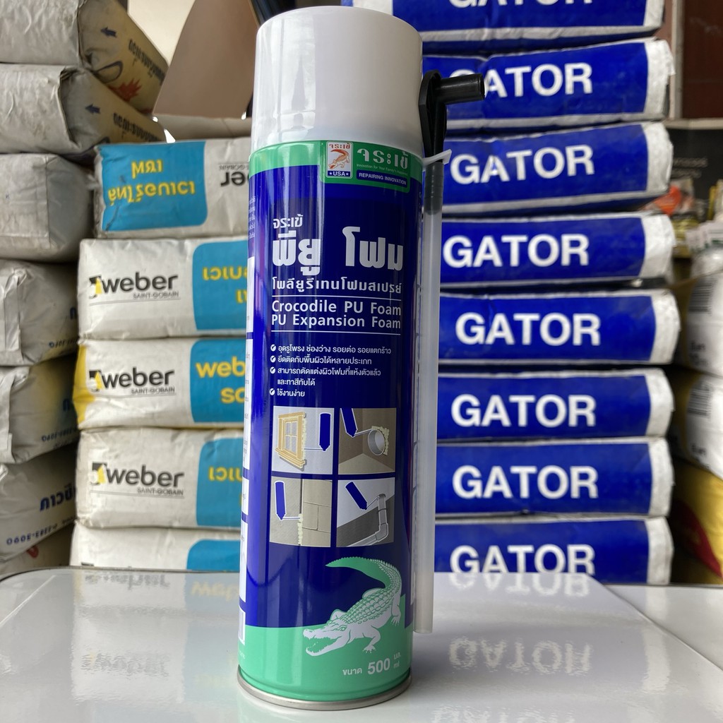 Top store จระเข้ พียูโฟม PU FOAM โฟมสเปรย์ 500ml. สำหรับงาน อุดรูโพรง ช่องว่าง รอยแตกร้าว  ทาสีทับได