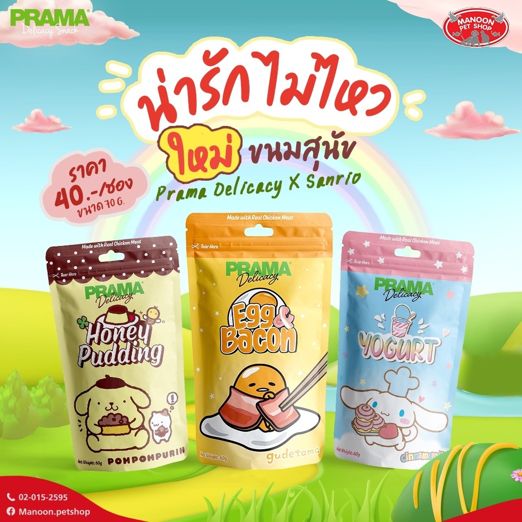 สินค้ารวมส่งฟรี⚡ [MANOON] Prama Delicacy 60g พราม่า เดลิคาซี่ รวม 3 รสชาติ Honey Pudding,Egg&Bacon,Yogurt ❤️ Honey Pudding COD.เก็บเงินปลายทาง