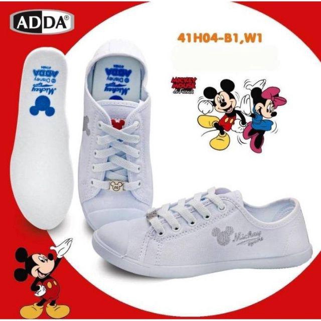 ADDA 41H04 รองเท้าพละสีขาว รองเท้าพละนักเรียน ผ้าใบนักเรียนลายมิ้กกี้เมาส์ ของแท้