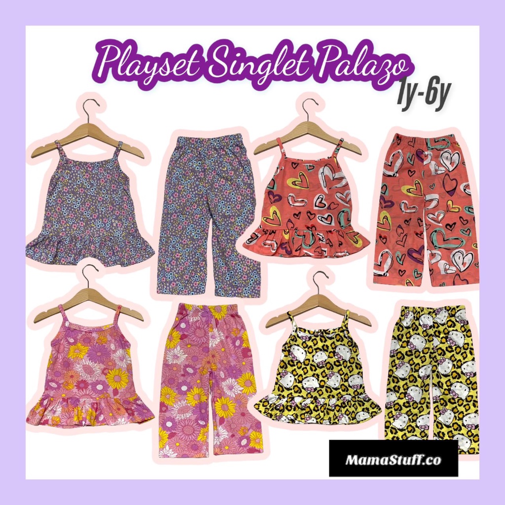 Playset เสื้อกล้าม Palazo Girl Kids 1y, 2y, 3y, 4y, 5y, 6y