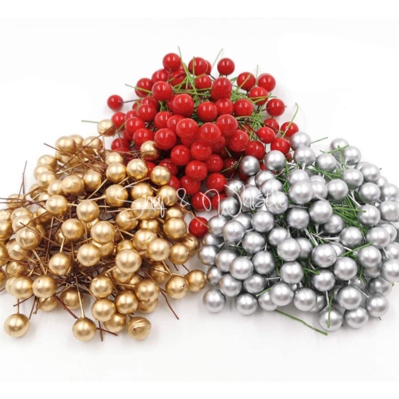 50 ชิ้น/เซ็ตเค้ก Topper Ball Christmas Berry Gold Silver เค้กตกแต่งโฟมวันเกิดงานแต่งงาน Supply อุปกรณ์เสริม