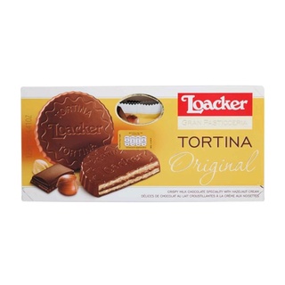 เวเฟอร์เคลือบช็อกโกแลตนมสอดไส้ครีมเฮเซลนัท Loacker Gran Pasticceria Tortina Original 125g.