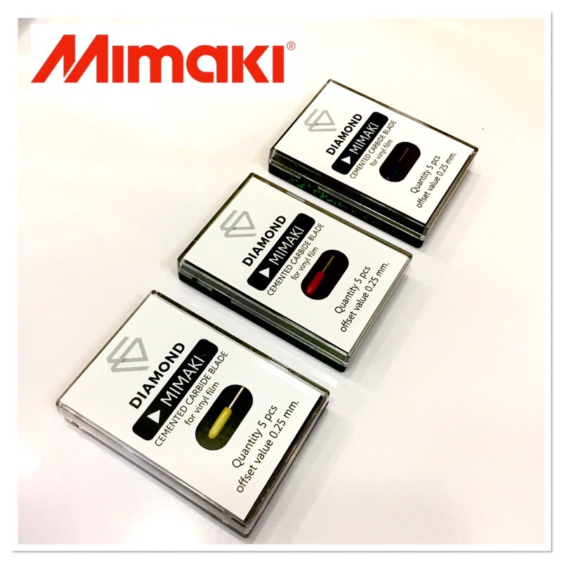 ใบมีดเครื่องตัดสติ๊กเกอร์สำหรับเครื่อง มิมากิ Mimaki (30°/45°/60°) (ราคาต่อ 1 กล่อง ล้อ 1 ชิ้น หัวจับ 1 หัว )