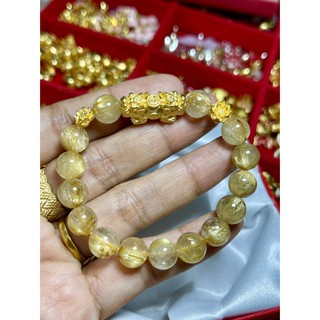 สร้อยข้อมือไหมทอง ปี่เซียะ 2 หัว + ดอกโบตั๋น ทองแท้ น้ำหนักรวม 1.14 กรัม l TC Gold