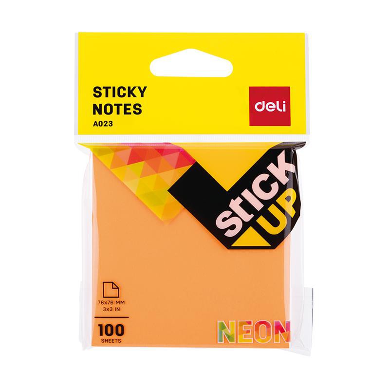 กระดาษโน๊ตมีกาวในตัว  100แผ่น/แพ็ค Deli A02302 Sticky Note Neon  มี 4 สีให้เลือก