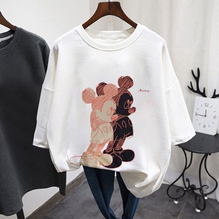 เสื้อยืดใหม่เสื้อยืด พิมพ์ลาย Disney Mickey Mouse สีดํา สไตล์ฮาราจูกุ สําหรับผู้ชายขนาดเต็มS-3XL