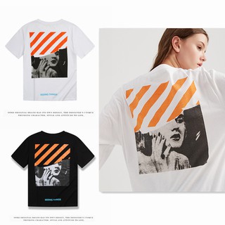 เสื้อยืดคอก ลมแขนสั้นพิมพ์ลาย Marilyn Monroe สีขาว