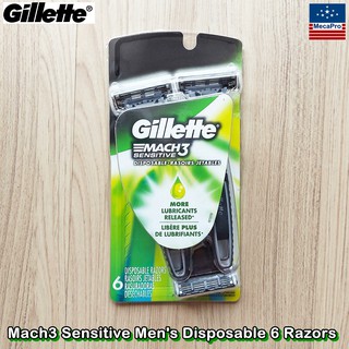 Gillette® Mach3 Sensitive Mens Disposable 6 Razors ยิลเลตต์ มัคทรี มีดโกน สำหรับผิวแพ้ง่าย แพ็ค 6 ด้าม