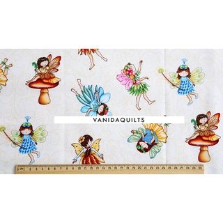 ผ้าคอตตอนอเมริกานำเข้า ขนาด 1/2 หลา (45x110cm) Cotton 100% ลายนางฟ้า Fairies of the Earth (รหัส Fairiesearth02)