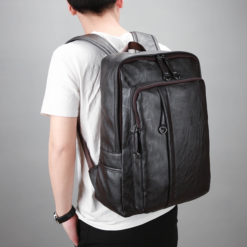 Laptop Backpacks Leather Men's Backpack 15.6inch Notebook Backpack Male Bags Waterproof Business Travel Multifunctio