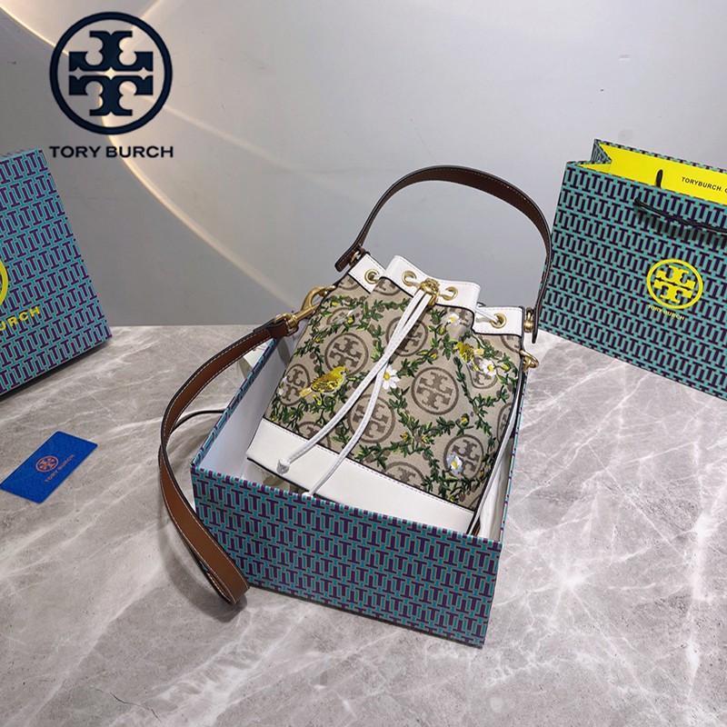 Tory Burch Limited Embroidered Crossbody Bag Super Western Canvas Bucket  Bag | Shopee Thailand