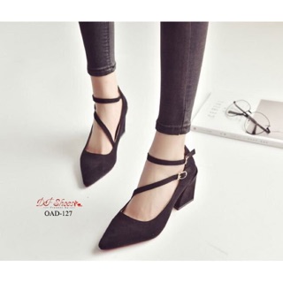 [Codeลด100:bass]🔥 รองเท้าคัชชูส้นสูง รัดข้อ พร้อมส่ง! I89656