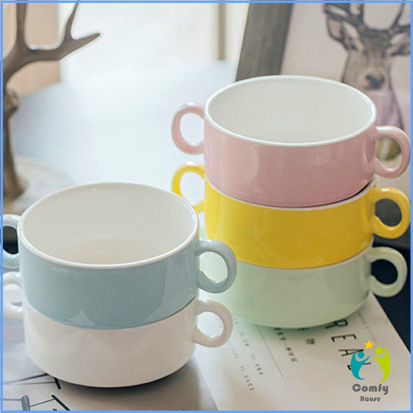 Comfy ถ้วยซุป เซรามิกส์ ชามซุป ถ้วยโจ๊ค มีหูจับทั้งสองด้านสีสันสะดุดตา Soup cup ราคา ถูกที่สุด ดีลบีเคเค แกลเลอรีภาพที่ 2