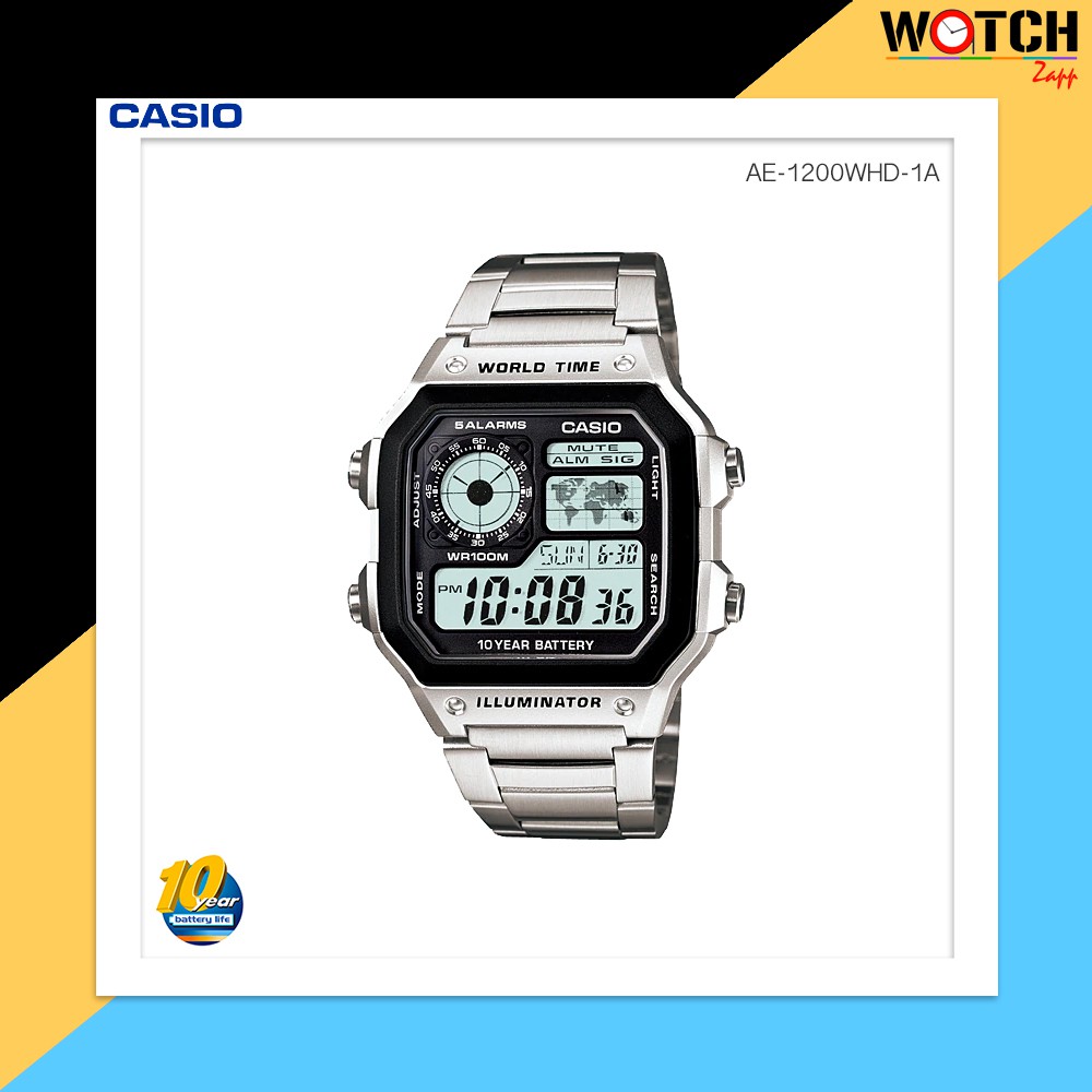 Casio Standard Digital สายแสตนเลส นาฬิกาข้อมือ รุ่น AE-1200WHD-1A