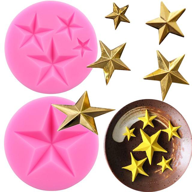3d ดาวแม่พิมพ์ซิลิโคน Cupcake Topper Fondant Mould DIY เด็กวันเกิดเค้กตกแต่งเครื่องมือ Polymer Clay Candy ช็อกโกแลต Moulds