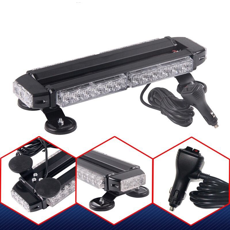 หลอดไฟไซเรนติดหลังคา LED 39cm 2ท่อน 4หน้า มีข้าง 6W 12V พร้อมขาแม่เหล็ก สีเหลือง สีแดง-น้ำเงิน สีแดง