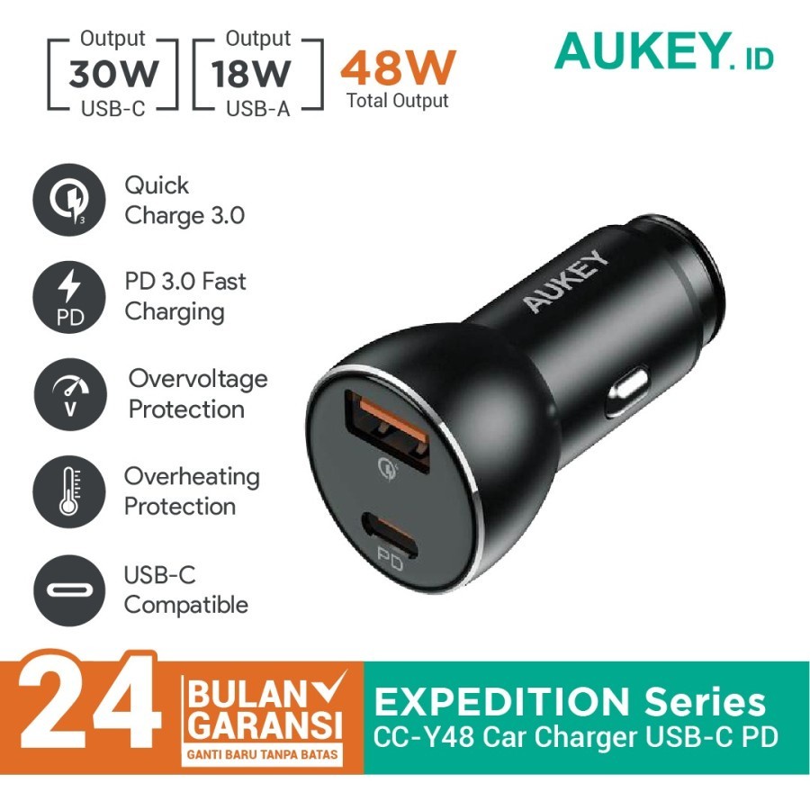 Aukey CC-Y48 USB-C PD 48W ที่ชาร์จแบตในรถ