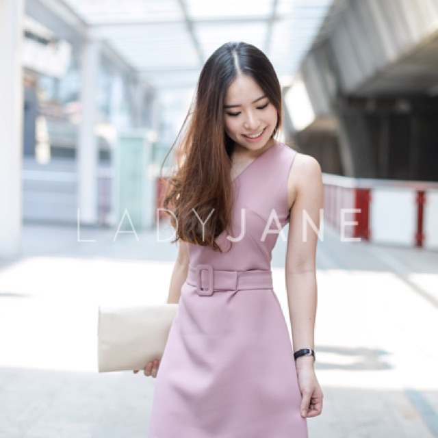 LJ001 Belted Mini Dress - Smoke Pink