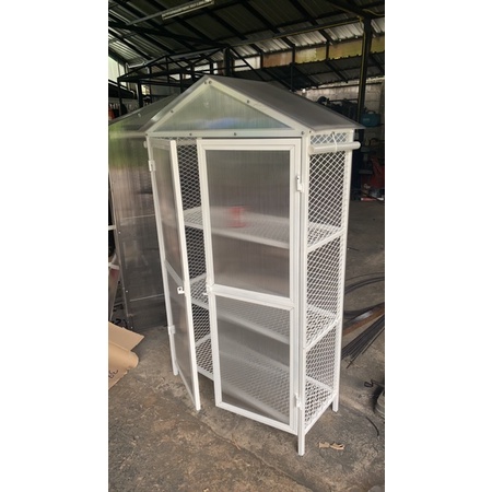 โรงเรือนสำเร็จรูปชั้นวางตะแกรงเหล็กฉีก-(แบบถอดประกอบ)มีประตูบานคู่...มี3ชั้นกว้าง35ยาว95สูง160ซม.6,4