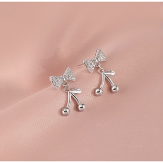 189-littlegirt gifts- Bow cherry pendant studs earrings