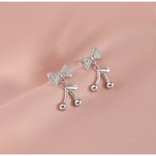 189-littlegirt gifts- Bow cherry pendant studs earrings