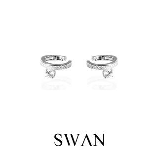 SWAN - Round Cuff ต่างหูหนีบเงินแท้ ไม่ต้องเจาะ ฝังเพชรคิวบิกเซอร์โคเนีย cubic zirconia