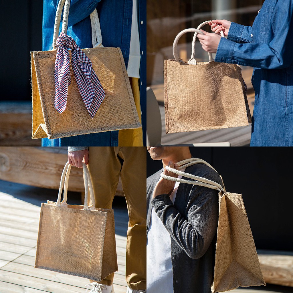 Muji ของแท้ กระเป๋าจูดท์ (ปอกระเจา) Jute my Bag/ bag สีขาว Shopee Thailand