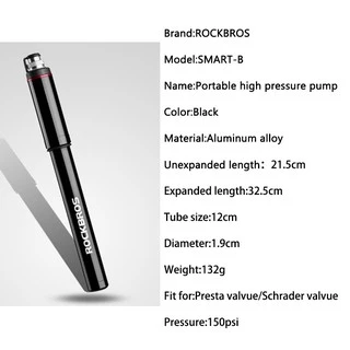 ROCKBROS เครื่องปั๊มแรงดันสูง แบบพกพา 150psi พร้อมบารอมิเตอร์ สําหรับ Presta Schrader Valvue
