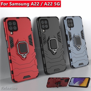 Casing Samsung Galaxy A22 A 22 5G 4G 6.6 inch hard phone case anti crack shockproof armor ring holder TPU back cover with stand