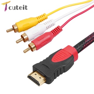 Tcuteit อะแดปเตอร์แปลงสายเคเบิ้ล HDMI เป็น 3RCA Audio AV สําหรับกล่องทีวี