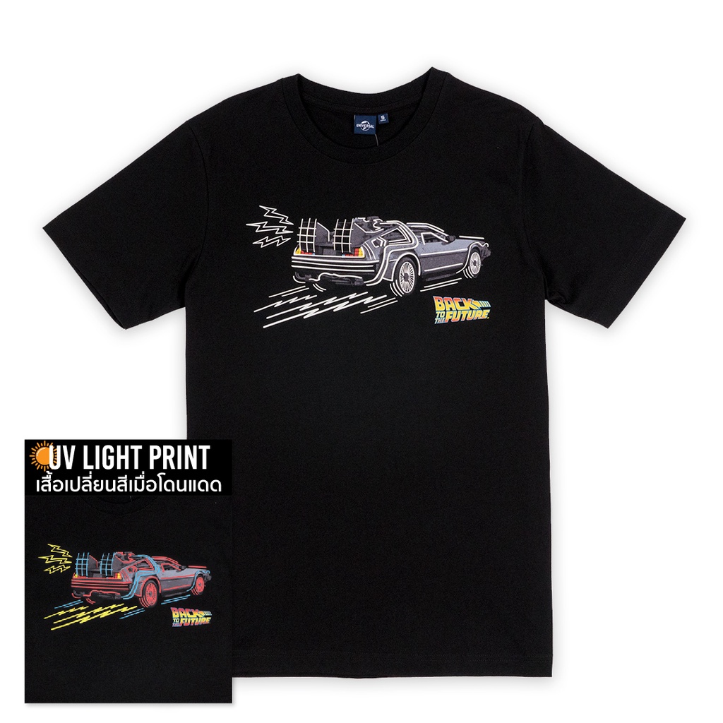 【ผ้าฝ้ายแท้】Universal Studios Men Back To The Future UV Sensitive T-Shirt - เสื้อยืดผู้ชายเทคนิคสียู