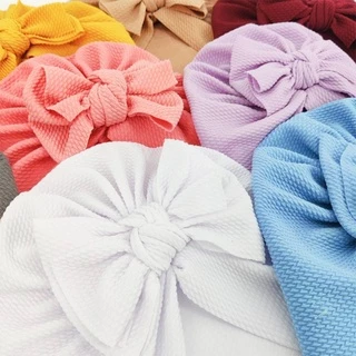หมวกผ้าโพกหัว หมวกเด็ก ประดับโบว์น่ารัก สีพื้น น้ำหนักเบา ระบายอากาศดี สําหรับเด็ก
