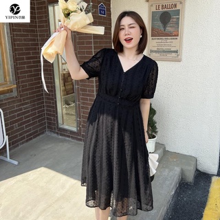 [พร้อมส่ง] ชุดเดรส คอวี เอวแคบ พลัสไซซ์ แฟชั่นสําหรับผู้หญิง XL-6XL
