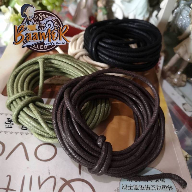 1y (90cm) (มีให้เลือกหลายสี) 4mm เชือก เส้นกลม สีดำ เชือกแว๊กซ์ ขนาด 4 มิล ขนาดจิ๋ว เส้นกลม เชือกแว๊กซ์ cotton rope